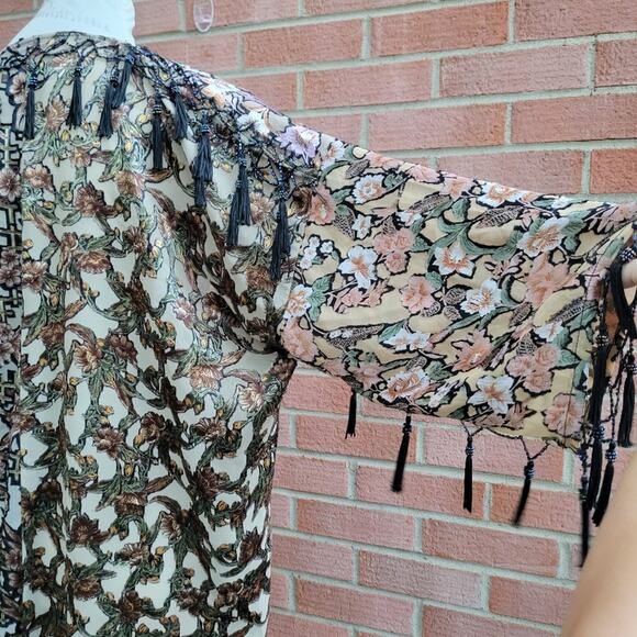 Sterling Styles Burnout Velver Beaded Tassel Fringe Boho Kimono Duster One Size - Picture 9 of 12